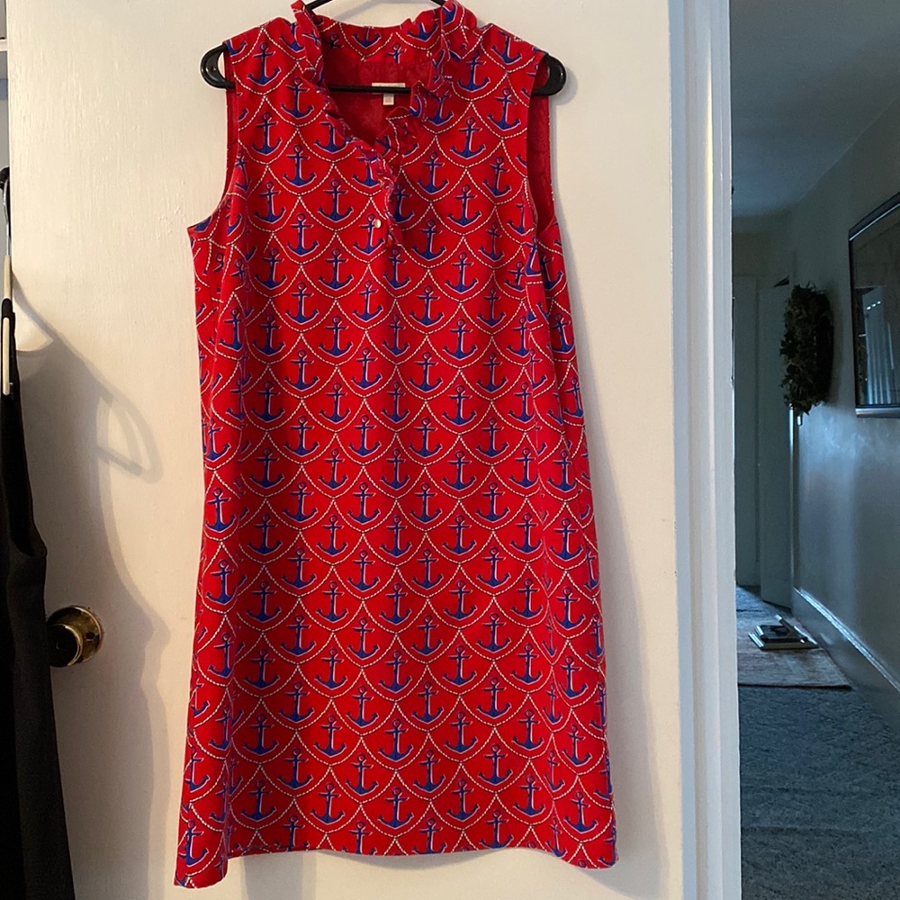 Talbots anchor shift dress with ruffle collar, 14 PETITE